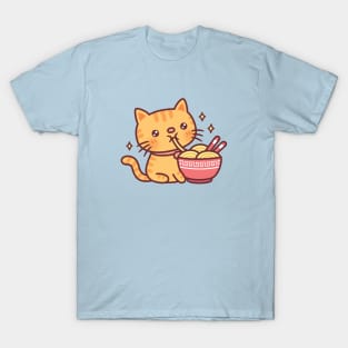 Cute Orange Tabby Cat Slurping Noodles T-Shirt